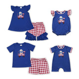 Dog Stars Trolley Red Plaid Blue Boys 4th of July Romper