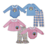 Floral Turkey Pink Girls Thanksgiving Romper