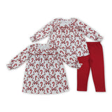 Red Bow Pattern Candy Cane White Girls Christmas Outfits