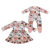 Cactus Floral Pumpkin Pink Girls Fall Romper