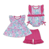Floral Hot Pink Ruffles Girls Summer Romper