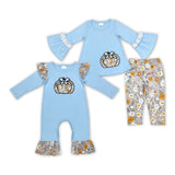 Pumpkin Floral Blue Girls Long Sleeve+Trousers Sets