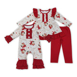 Santa Stars Red Ruffles Girls Christmas Romper