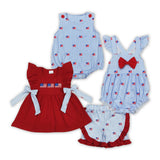 Flag Blue Stripe Bows Red Girls 4th of July Outfits