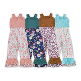 Colorful Leopard Print Blue Girls Jumpsuit