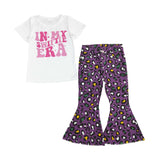 In My Era Singer Leopard Print Purple Denim Girls Short Sleeve+Trousers Sets