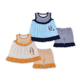Cartoon Dogs Polka Dots Orange Plaid Girls Shorts Sets