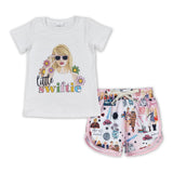 Little Swiftie Pink White Girls Shorts Sets