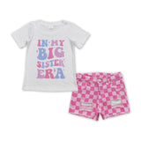In my big sister era Pink Plaid Denim Girls Shorts Sets