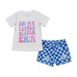 In my little sister era Blue Plaid Denim Girls Shorts Sets