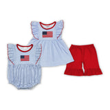 Flag Blue Plaid Red Girls 4th of July Outfits