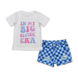 In my big sister era Blue Plaid Denim Girls Shorts Sets
