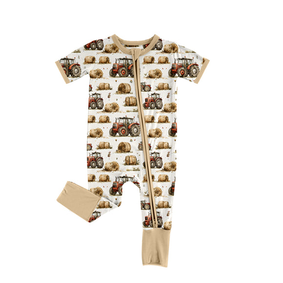 Personal customization- Farm Tractor Brown Boys Summer Romper