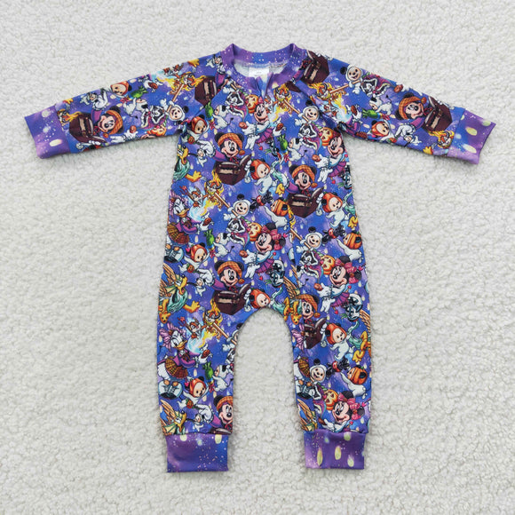 Cartoon Purple Blue Boys Fall Romper