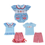 Cow House Pig Blue Red Plaid Girls Shorts Sets