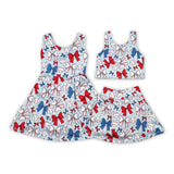 Bow Pattern Baseball Vest Athletic Shorts Girls 4th of July Dress