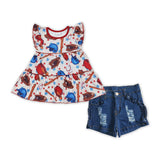 Baseball Stars Jeans Girls Shorts Sets