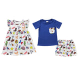 Cow Cartoon White Blue Boys Shorts Sets