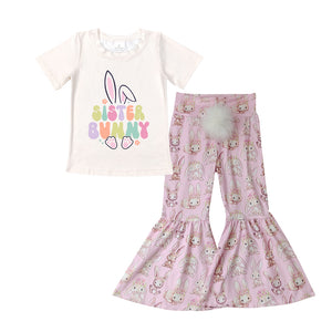 Sister Bunny Floral Pink Girls Easter Outfits