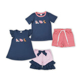 Farm Animals Cow Pig Horse Red Stripe Navy Boys Shorts Sets