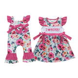 Floral I love Mommy Hot Pink Girls Sleeveless Dress