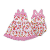Cartoon Pink Bow Strawberry Girls Summer Romper