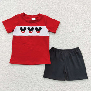 Cartoon Red Black Boys Shorts Sets