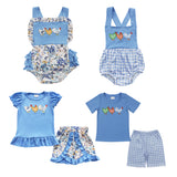 Plaid Chicken Sky Blue Boys Summer Romper