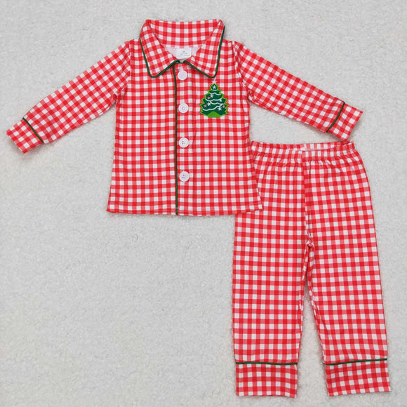 Tree Red White Plaid Boys Christmas Pajamas