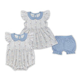 Bunny Blue White Girls Easter Romper