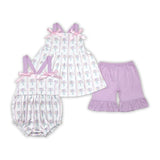 Floral Pink Purple Stripe White Girls Summer Romper
