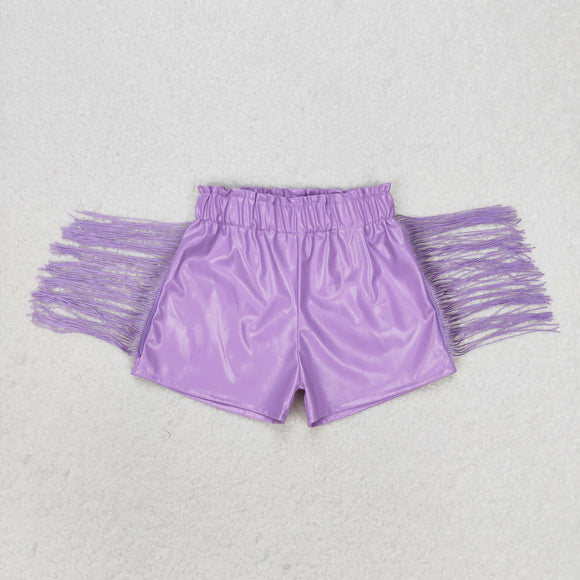 Leather Purple Tassels Girls Shorts