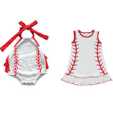 Baseball Red Ruffles White Girls Summer Romper