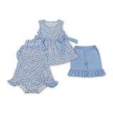 Floral Blue Ruffles Girls Summer Romper
