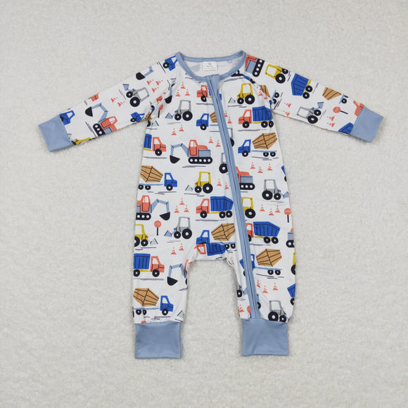 Construction Truck White Boys Fall Romper