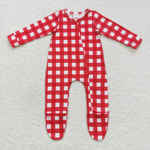 Red White Plaid Girls Christmas Romper