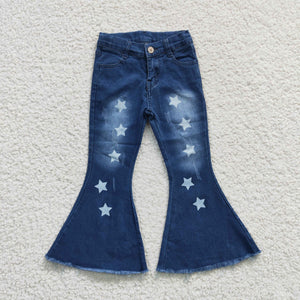 Stars Bleached Flared Girls Jeans Pants