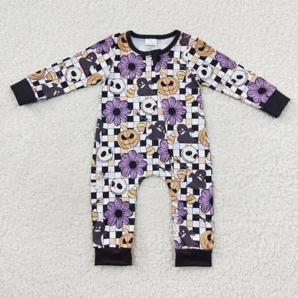 Cartoon Floral Candy Plaid Boys Halloween Romper