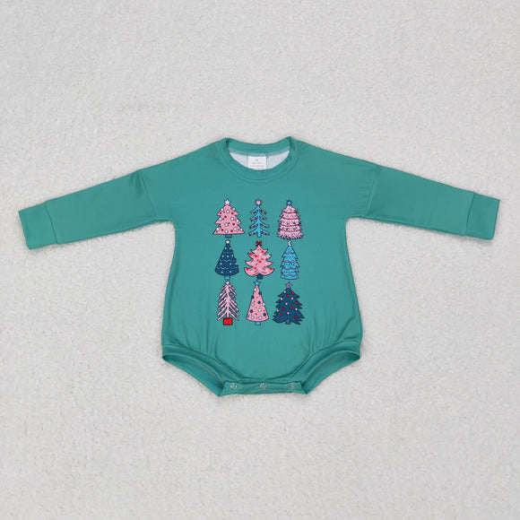 Trees Blue Girls Christmas Romper