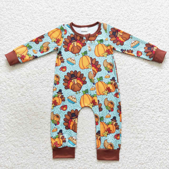 Turkey Pumpkin Boys Thanksgiving Romper