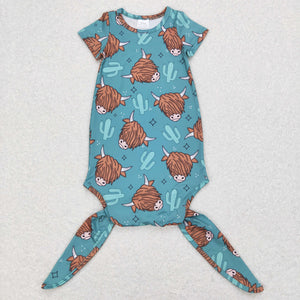 Highland Cow Cactus Blue Night-Robe Baby Summer Romper