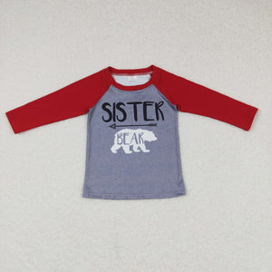 Sister Bear Red Gray Girls Christmas Top