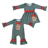 Promotional Gingerbread Green Stripe Girls Christmas Romper