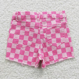 Hot Pink Plaid Ripped Jeans Denim Shorts