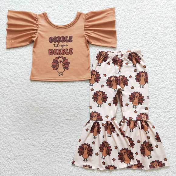 Gobble Wobble Turkey Brown Girls Thanksgiving Outfits