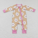 Smile Floral Beige Pink Girls Fall Romper