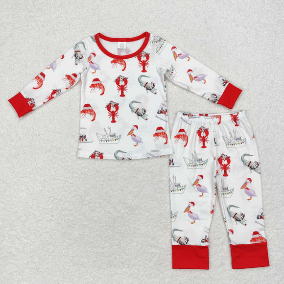 Bamboo Crawfish Crocodile White Boys Christmas Pajamas