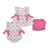 Pink Bows Pattern White Girls Summer Romper