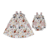Chicken Floral Plaid Pocket Girls Sleeveless Dress
