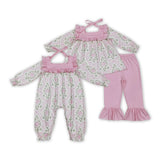 Pumpkin Bow Pattern Pink Ruffles Girls Long Sleeve+Trousers Sets